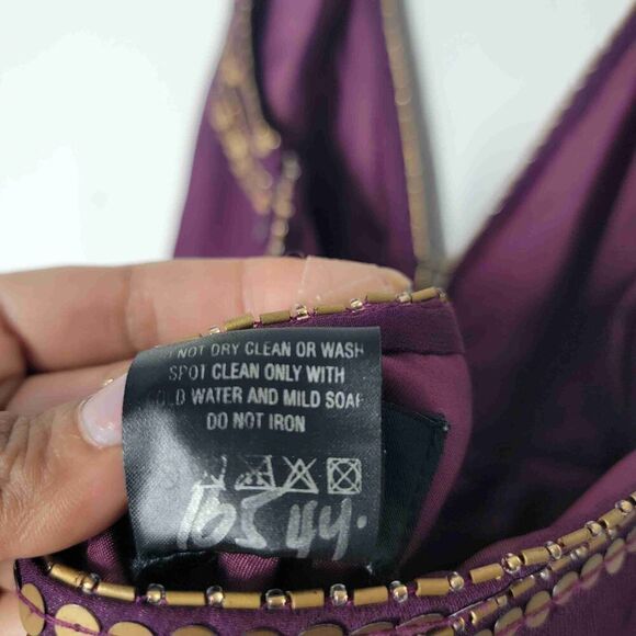 ADRIANNA PAPELL EVENING ESSENTIALS Maroon Embellished Halter Dress Petite 12 - Picture 8 of 8